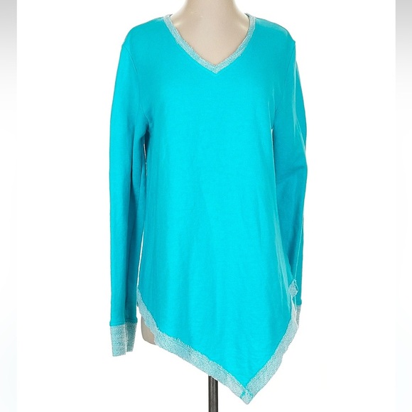 Fresh Produce Blue French Terry Asymmetric Hem Oversized Tunic Top Size XS S - Picture 1 of 6